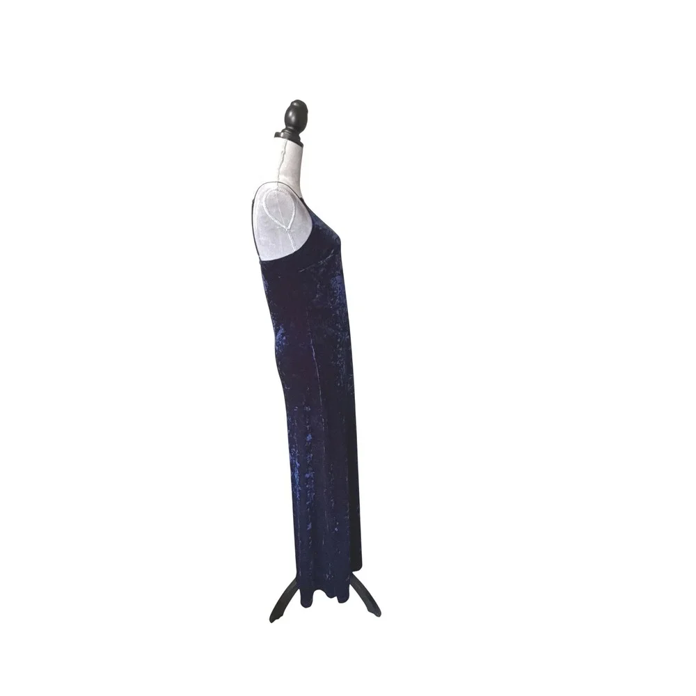 Forever‎ 21 Navy Blue Crushed Velvet Maxi Dress Side Slit Spaghetti Strap Large